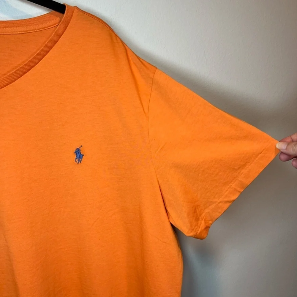 Polo Ralph Lauren V-Neck T-Shirt Orange Cotton Blue Embroidered Pony Mens Sz XXL